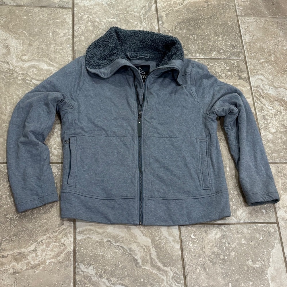Prana Womens Blue Grey Sherpa Collar Full Zip Jacket W23202169 LRG